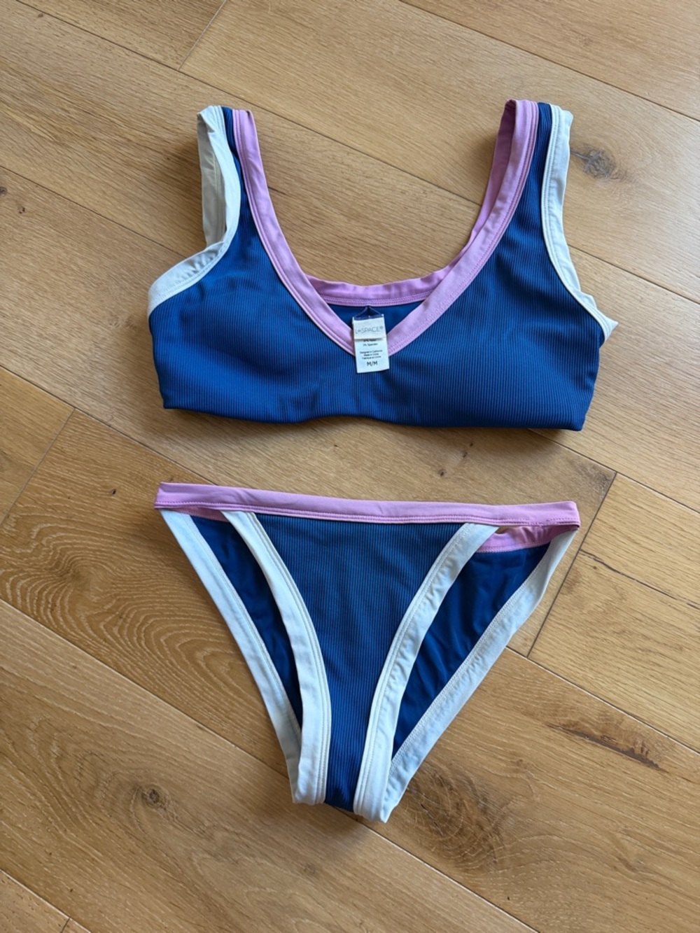 L Space Colorblock Ribbed Bikini Set - Navy with Pink & White Trim